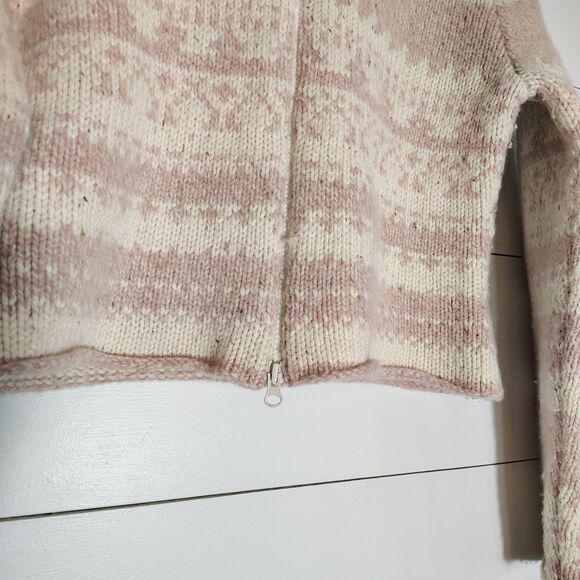 Anthropologie Kenji Natural Pastel Wool Blend Fair Isle Zip Cardigan Sweater XL - Picture 2 of 8